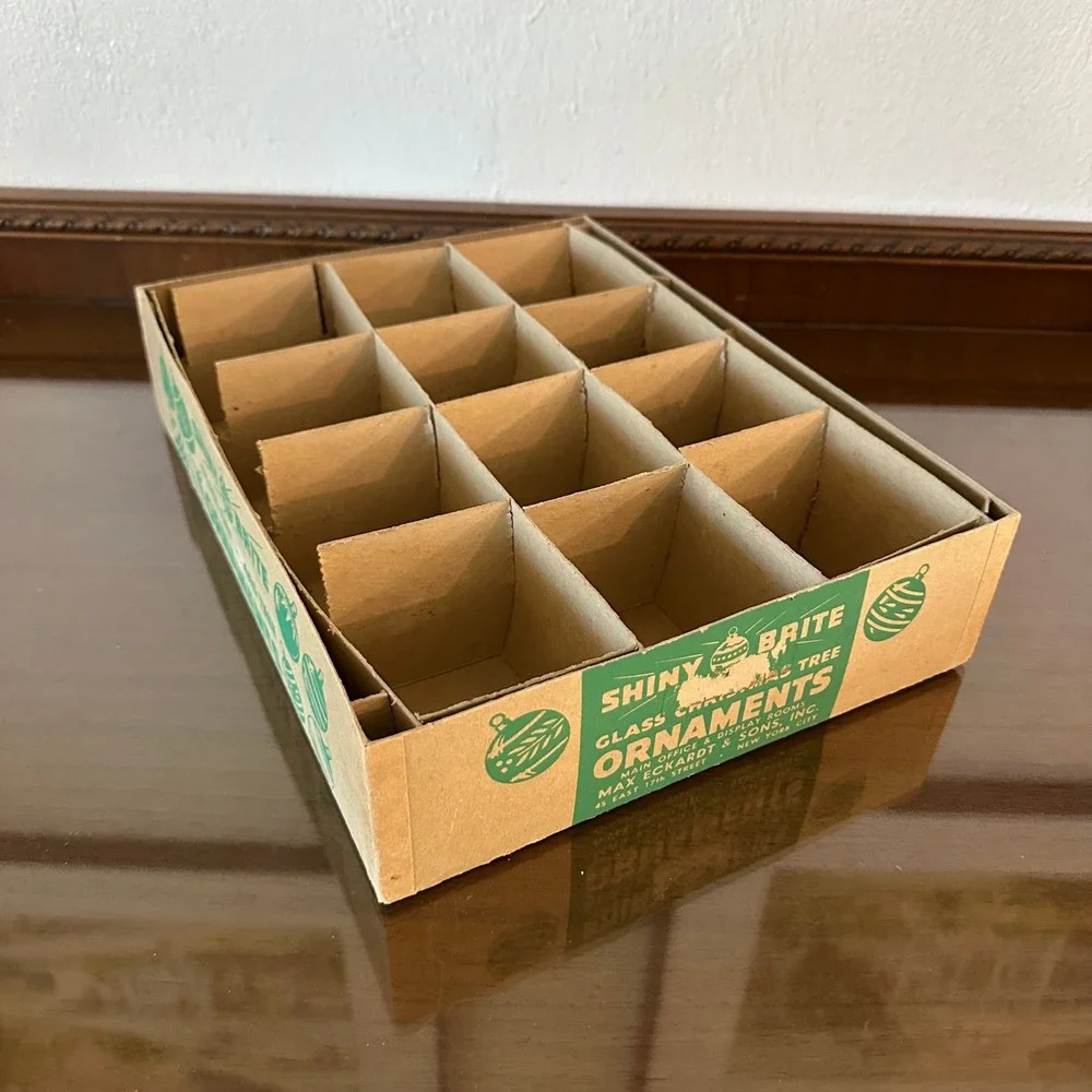 Vintage Shiny Brite Glass Christmas Ornament Box 12 Slot 13x10x3 Storage Empty